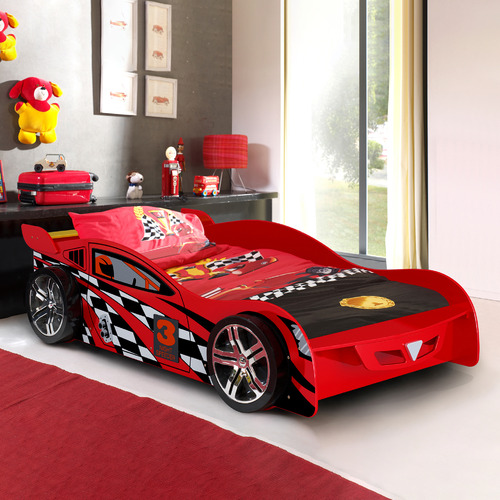 VIC Furniture Red Jayden King Single Car Inspired Bed Temple